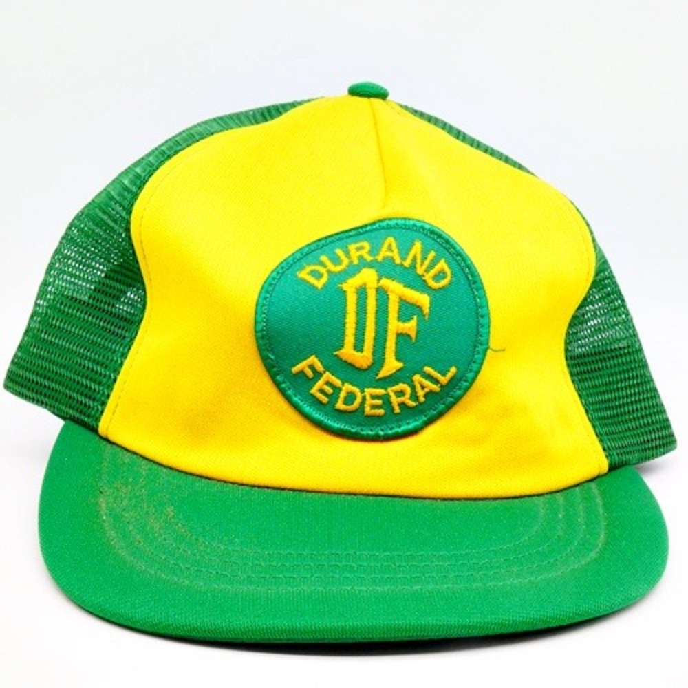 Vintage Durand Federal Mesh Trucker Hat Yellow Green NEW Made In USA